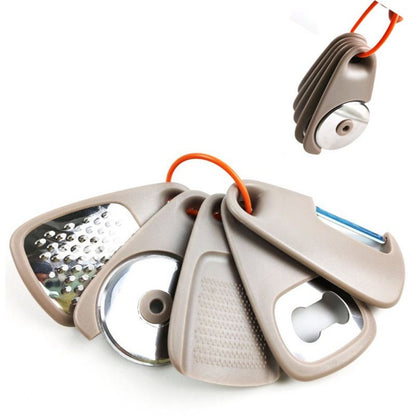 5 In 1 Portable Kitchen Gadget Set, Stainless Steel Pizza Cutter, Peeler, Cheese Grater, Garlic Grinder & V1265-AU-157-1