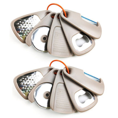 5 In 1 Portable Kitchen Gadget Set, Stainless Steel Pizza Cutter, Peeler, Cheese Grater, Garlic Grinder & V1265-AU-157-2