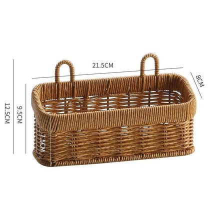 Artificial Rattan Wall Mount Storage Basket, Washable Plastic Woven Hanging Organizer for Kitchen Garlic V1265-AU-160-S