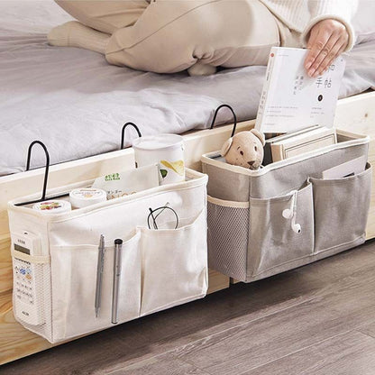 Bedside Caddy Storage Organizer with Metal Hooks, Multi-Pocket Linen Hanging Bed Caddy for Dorm Bunk Beds, V1265-AU-161-HUI