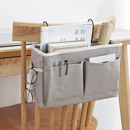 Bedside Caddy Storage Organizer with Metal Hooks, Multi-Pocket Linen Hanging Bed Caddy for Dorm Bunk Beds, V1265-AU-161-HUI