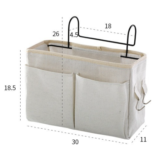 Bedside Caddy Storage Organizer with Metal Hooks, Multi-Pocket Linen Hanging Bed Caddy for Dorm Bunk Beds, V1265-AU-161-HUI