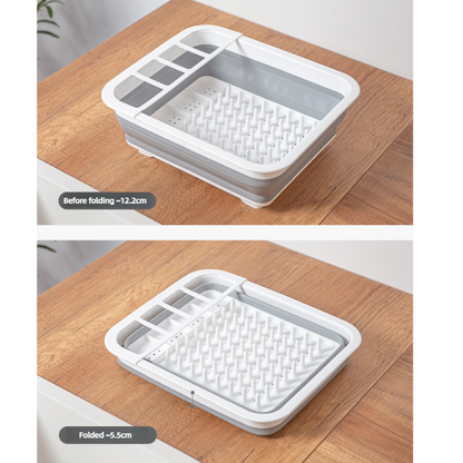 Multi Compartment Plastic Kitchen Utensil Holder, Foldable Dish Drain Basket for Bowl Plate Cup Chopsticks V1265-AU-162