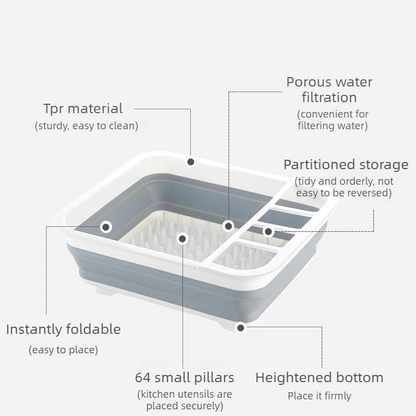 Multi Compartment Plastic Kitchen Utensil Holder, Foldable Dish Drain Basket for Bowl Plate Cup Chopsticks V1265-AU-162