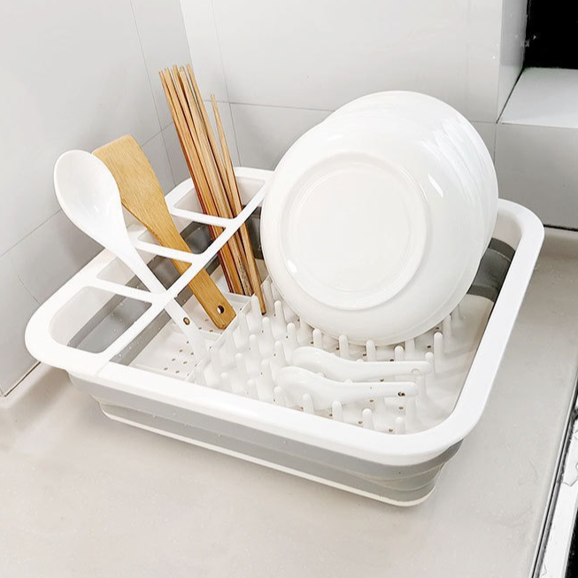 Multi Compartment Plastic Kitchen Utensil Holder, Foldable Dish Drain Basket for Bowl Plate Cup Chopsticks V1265-AU-162