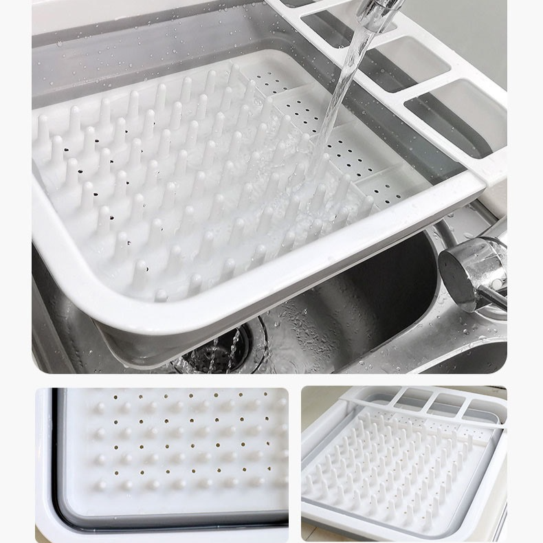 Multi Compartment Plastic Kitchen Utensil Holder, Foldable Dish Drain Basket for Bowl Plate Cup Chopsticks V1265-AU-162