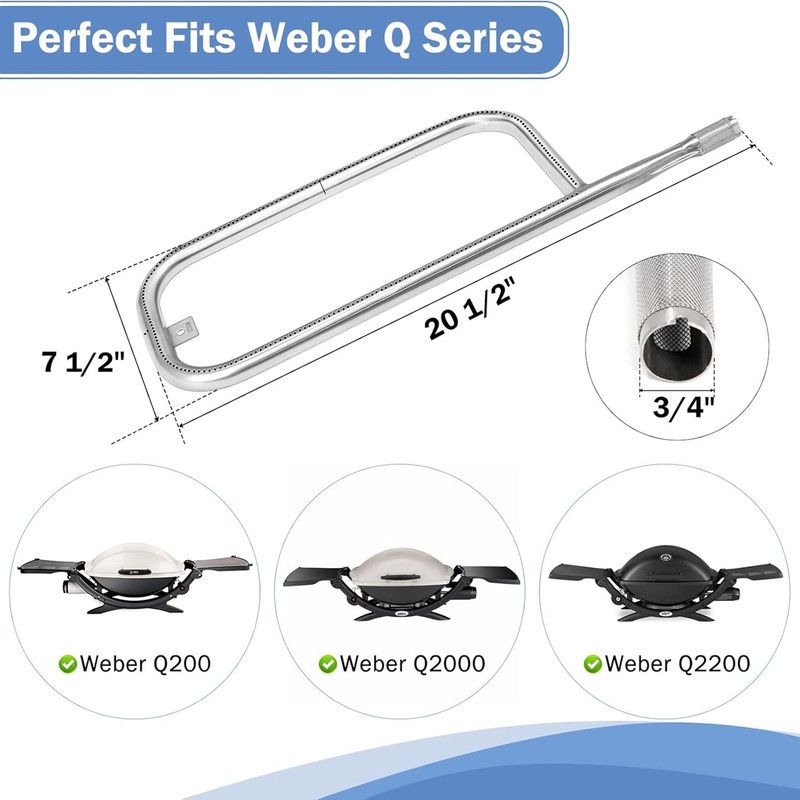 Grill Burner Tube Replacement Part, 304 Stainless Steel U-Shaped Gas Burner Fits Weber Q200 Q220 Q2000 Q2200 V1265-AU-164