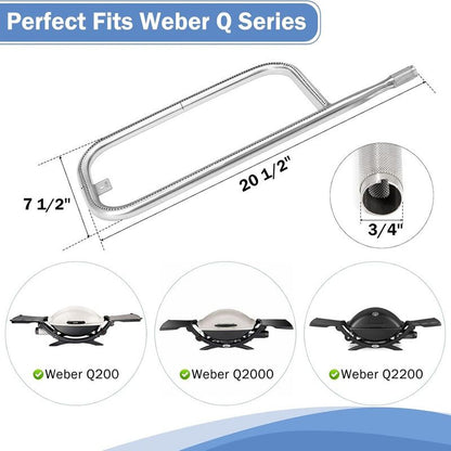 Grill Burner Tube Replacement Part, 304 Stainless Steel U-Shaped Gas Burner Fits Weber Q200 Q220 Q2000 Q2200 V1265-AU-164