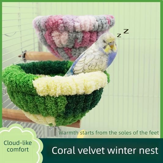 2-in-1 Parrot Perch Warm Bed Nest, Coral Fleece Hanging Bird Cage Sleeping Hut for Budgies, Cockatiels, V1265-AU-165-CAI