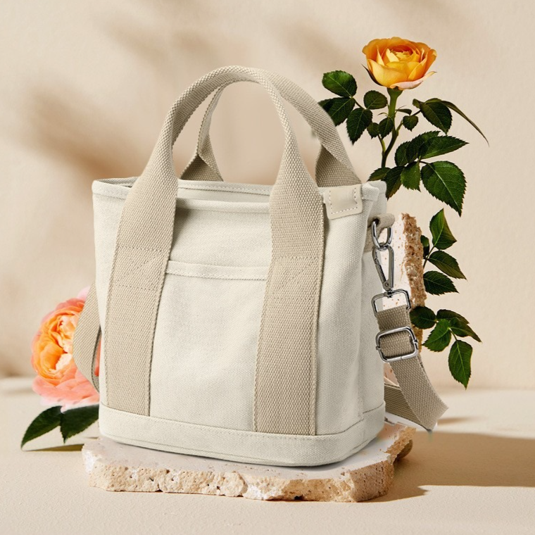 Multi-Compartment Canvas Tote Bag, 3-Way Handheld, Crossbody, and Shoulder Bag with Adjustable Strap for V1265-AU-167-HEI