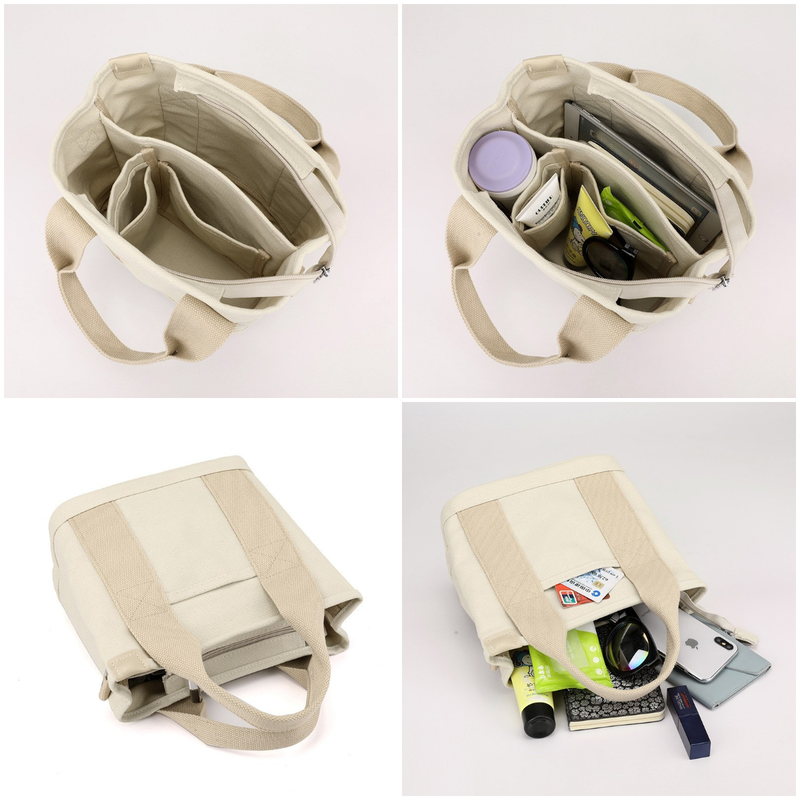 Multi-Compartment Canvas Tote Bag, 3-Way Handheld, Crossbody, and Shoulder Bag with Adjustable Strap for V1265-AU-167-HEI