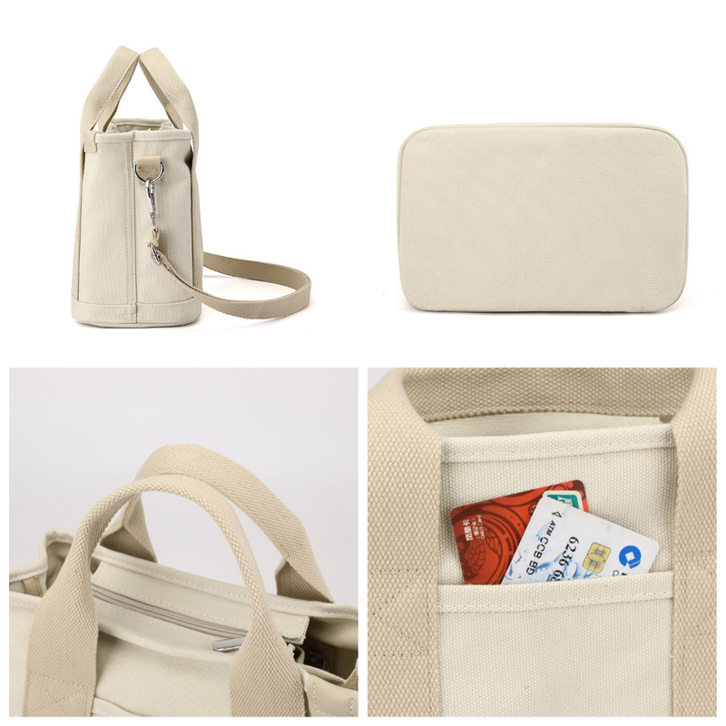 Multi-Compartment Canvas Tote Bag, 3-Way Handheld, Crossbody, and Shoulder Bag with Adjustable Strap for V1265-AU-167-LV