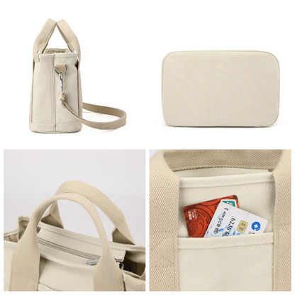 Multi-Compartment Canvas Tote Bag, 3-Way Handheld, Crossbody, and Shoulder Bag with Adjustable Strap for V1265-AU-167-LV