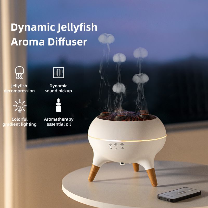 Jellyfish Smoke Ring Aroma Diffuser Humidifier, 7 Color Crack Night Light, Remote Control Timer Essential Oil V1265-AU-168-BAI