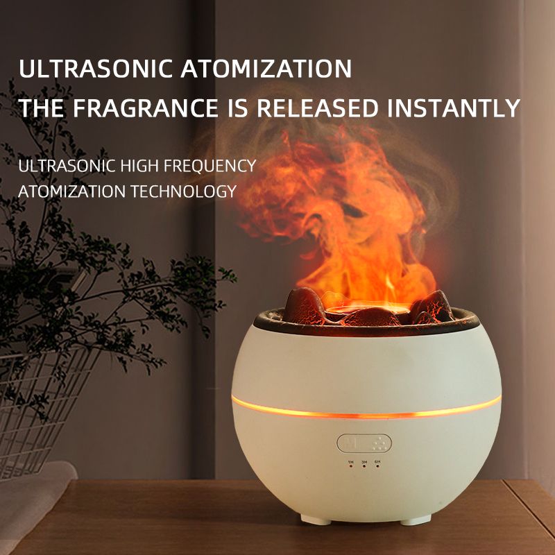 Volcano Flame Aroma Diffuser and Humidifier, 7-Color Changing Lava Fire Essential Oil Diffuser with Timer, V1265-AU-169-HEI