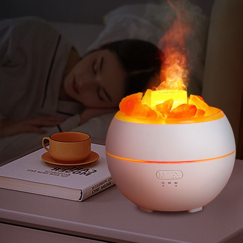 Himalayan Salt Stone Flame Aroma Diffuser, 4 in 1 Essential Oil Humidifier with Warm Night Light, Timer V1265-AU-170-BAI