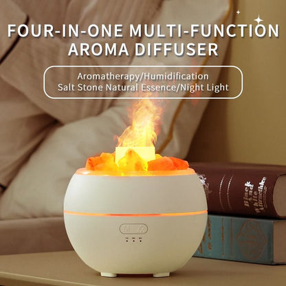 Himalayan Salt Stone Flame Aroma Diffuser, 4 in 1 Essential Oil Humidifier with Warm Night Light, Timer V1265-AU-170-BAI