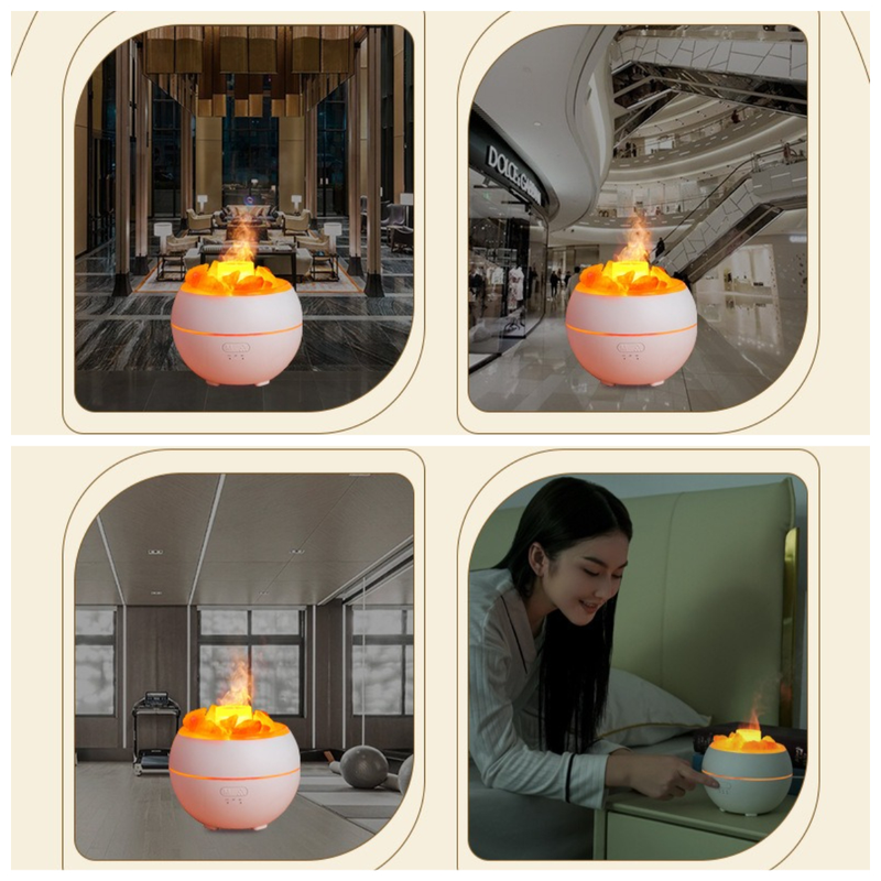 Himalayan Salt Stone Flame Aroma Diffuser, 4 in 1 Essential Oil Humidifier with Warm Night Light, Timer V1265-AU-170-BAI
