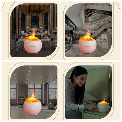 Himalayan Salt Stone Flame Aroma Diffuser, 4 in 1 Essential Oil Humidifier with Warm Night Light, Timer V1265-AU-170-BAI