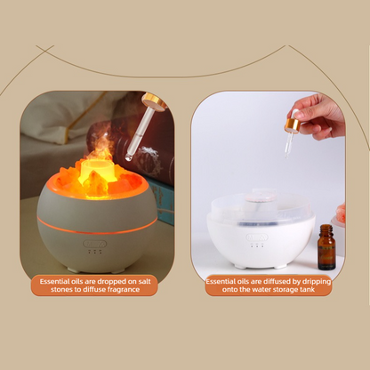 Himalayan Salt Stone Flame Aroma Diffuser, 4 in 1 Essential Oil Humidifier with Warm Night Light, Timer V1265-AU-170-BAI