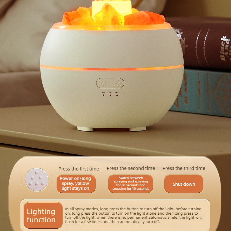 Himalayan Salt Stone Flame Aroma Diffuser, 4 in 1 Essential Oil Humidifier with Warm Night Light, Timer V1265-AU-170-BAI