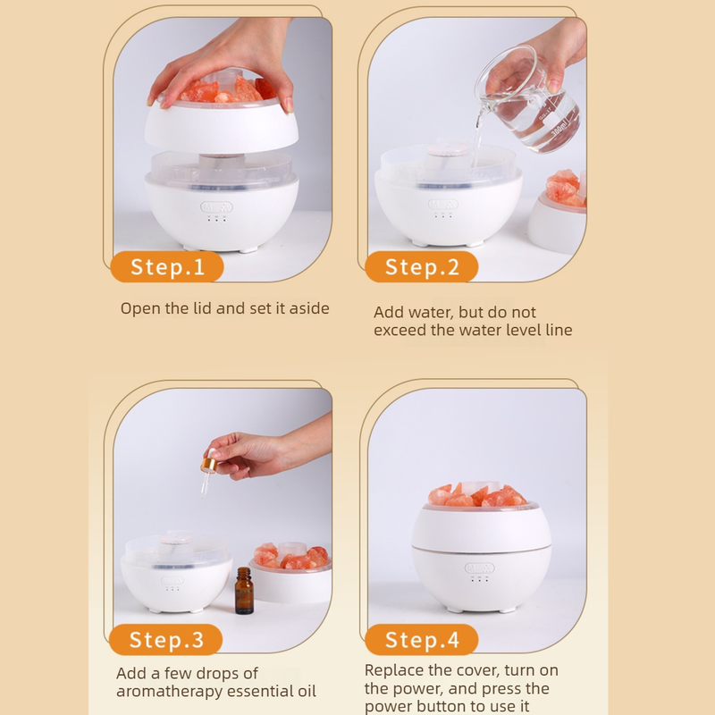 Himalayan Salt Stone Flame Aroma Diffuser, 4 in 1 Essential Oil Humidifier with Warm Night Light, Timer V1265-AU-170-BAI