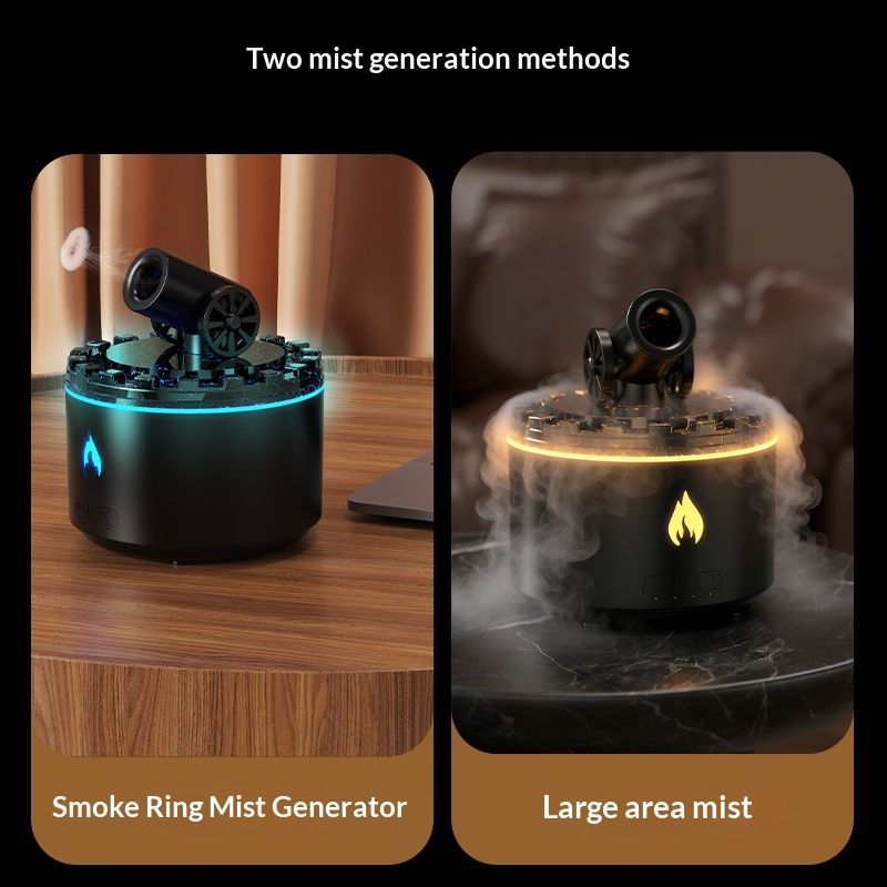 Cannon-Shaped Smoke Ring Aroma Diffuser and Humidifier, 2 Mist Modes, RGB Color-Changing Lava Lamp Essential V1265-AU-171-BAIJIN