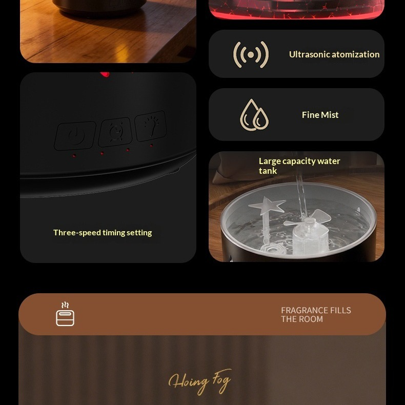 Cannon-Shaped Smoke Ring Aroma Diffuser and Humidifier, 2 Mist Modes, RGB Color-Changing Lava Lamp Essential V1265-AU-171-BAIJIN