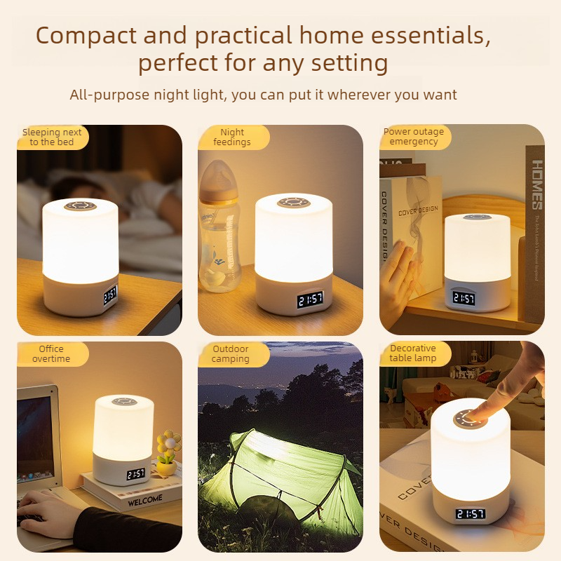 Remote Control Touch Bedside Night Light with Digital Clock, 3 Color Temperature & Dimmable LED Table V1265-AU-174-BAI