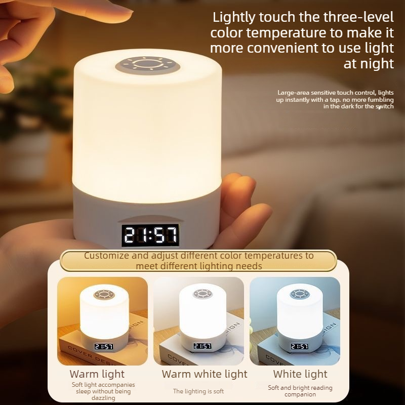 Remote Control Touch Bedside Night Light with Digital Clock, 3 Color Temperature & Dimmable LED Table V1265-AU-174-BAI