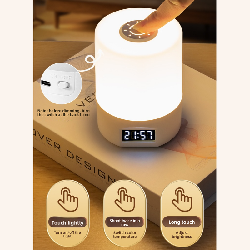 Remote Control Touch Bedside Night Light with Digital Clock, 3 Color Temperature & Dimmable LED Table V1265-AU-174-BAI