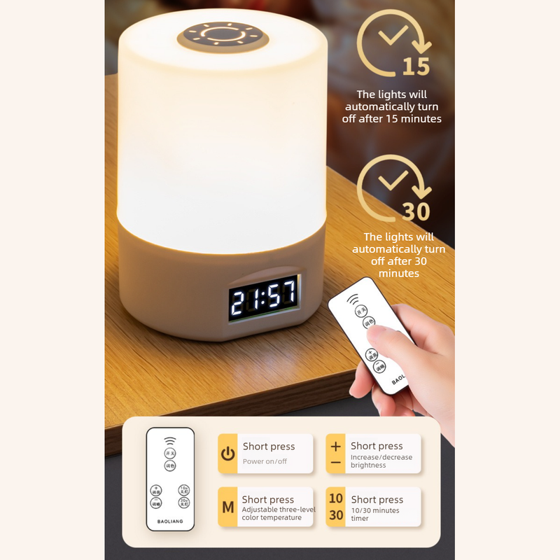 Remote Control Touch Bedside Night Light with Digital Clock, 3 Color Temperature & Dimmable LED Table V1265-AU-174-BAI