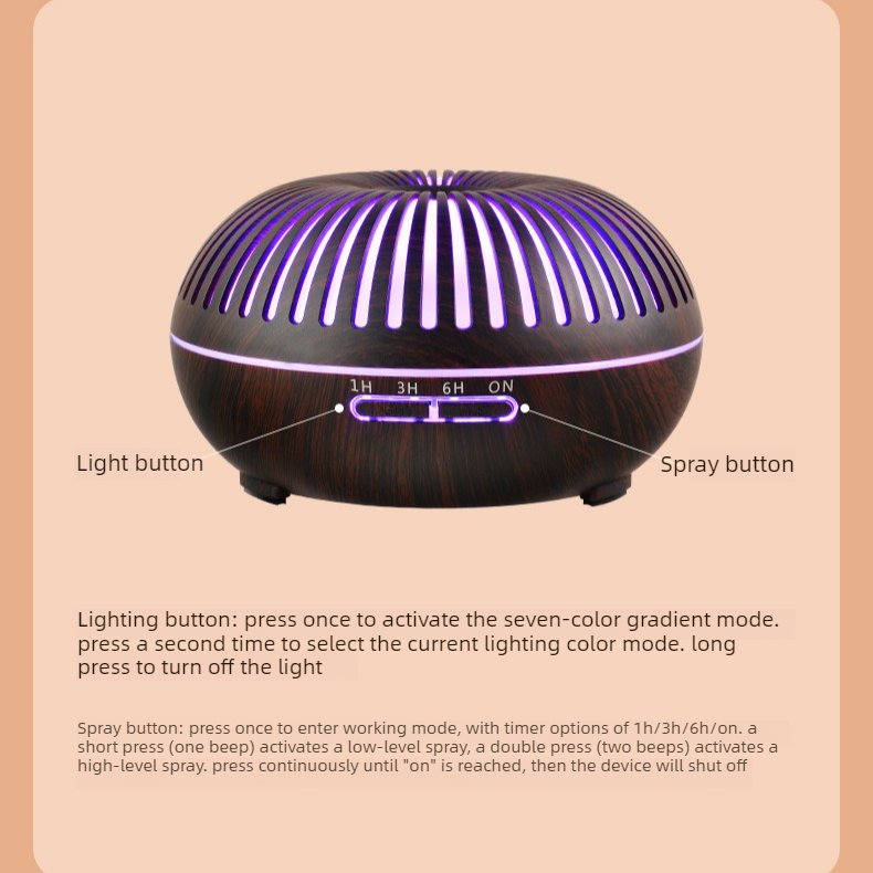 550ML Wood-Grain Aroma Diffuser and Humidifier with Bluetooth Speaker, 7-Color LED Night Light, Remote V1265-AU-177-QIANMU