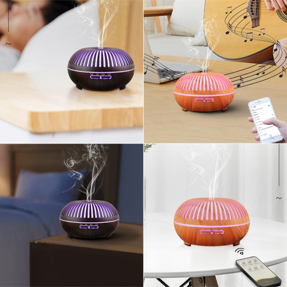 550ML Wood-Grain Aroma Diffuser and Humidifier with Bluetooth Speaker, 7-Color LED Night Light, Remote V1265-AU-177-QIANMU