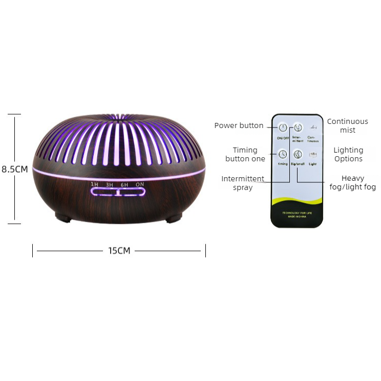 550ML Wood-Grain Aroma Diffuser and Humidifier with Bluetooth Speaker, 7-Color LED Night Light, Remote V1265-AU-177-QIANMU