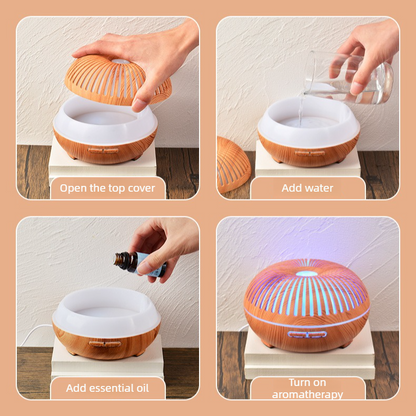 550ML Wood-Grain Aroma Diffuser and Humidifier with Bluetooth Speaker, 7-Color LED Night Light, Remote V1265-AU-177-SHENMU