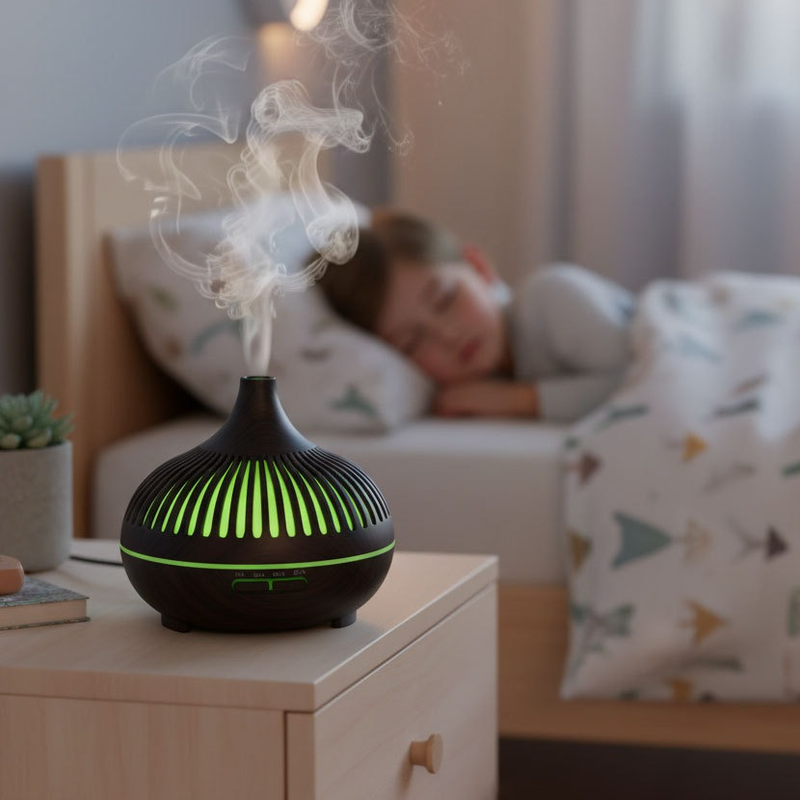 (2-Pack) 550ml Wood-Grain Ultrasonic Aroma Diffuser and Humidifier with 7-Color LED Night Light and Timer for V1265-AU-178-QIANMU-2