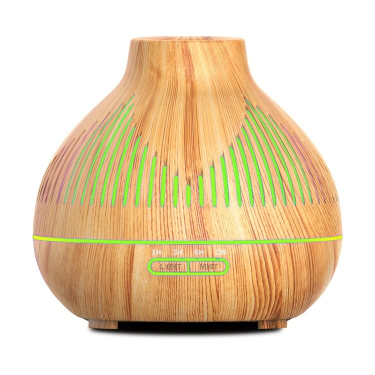 (2-Pack) 500mL Wood-Grain Ultrasonic Diffuser and Humidifier, 7-Color LED Night Light with Timer, for Home, V1265-AU-179-QIANMU-2