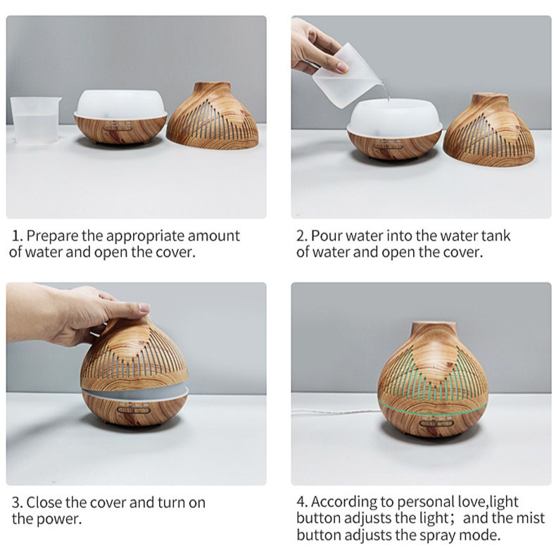 (2-Pack) 500mL Wood-Grain Ultrasonic Diffuser and Humidifier, 7-Color LED Night Light with Timer, for Home, V1265-AU-179-QIANMU-2