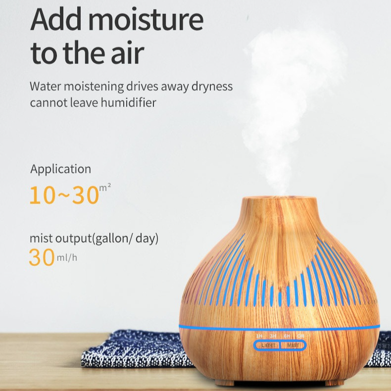 (2-Pack) 500mL Wood-Grain Ultrasonic Diffuser and Humidifier, 7-Color LED Night Light with Timer, for Home, V1265-AU-179-QIANMU-2