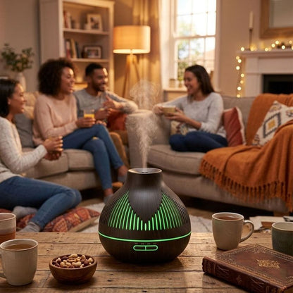 (2-Pack) 500mL Wood-Grain Ultrasonic Diffuser and Humidifier, 7-Color LED Night Light with Timer, for Home, V1265-AU-179-QIANMU-2