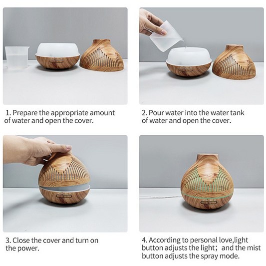 (2-Pack) 500mL Wood-Grain Ultrasonic Diffuser and Humidifier, 7-Color LED Night Light with Timer, for Home, V1265-AU-179-SHENMU-2