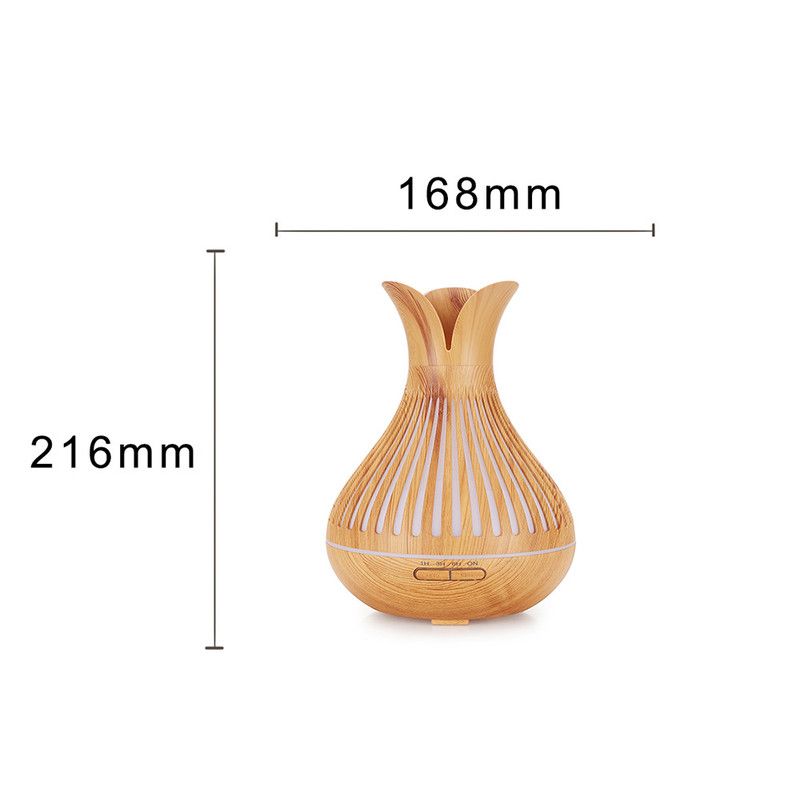 Wood Grain Flower Vase Diffuser and Humidifier, 7-Color LED Light, Timer, and Remote Control, 500 mL V1265-AU-180-QIANMU