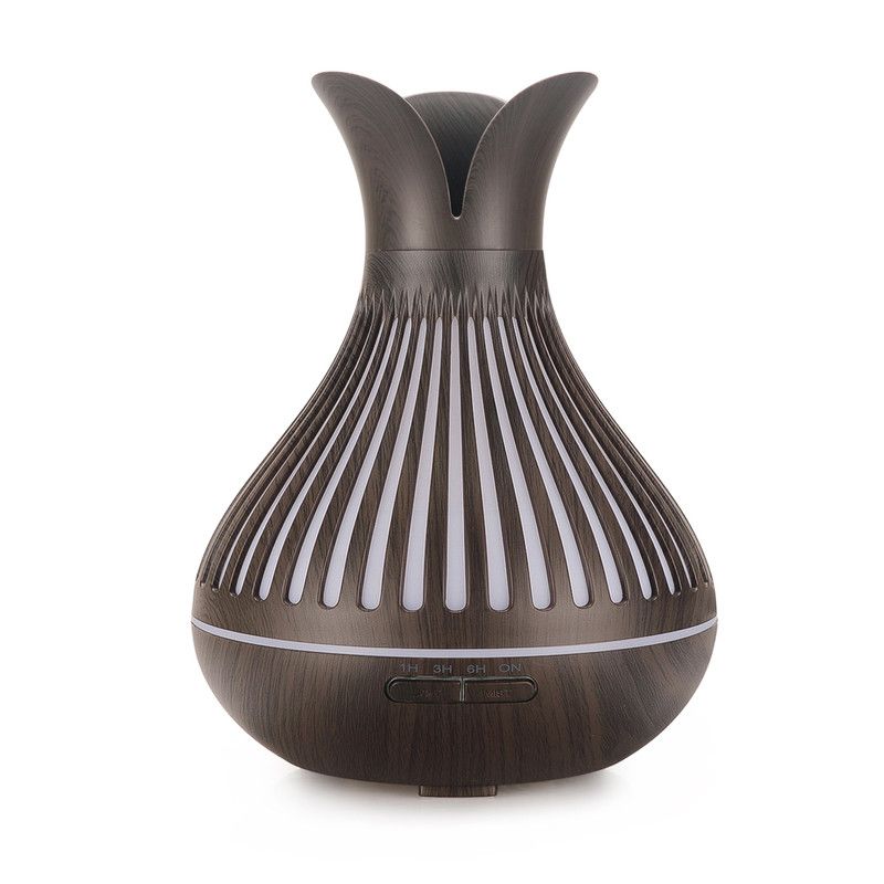 Wood Grain Flower Vase Diffuser and Humidifier, 7-Color LED Light, Timer, and Remote Control, 500 mL V1265-AU-180-SHENMU