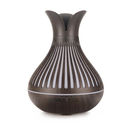 Wood Grain Flower Vase Diffuser and Humidifier, 7-Color LED Light, Timer, and Remote Control, 500 mL V1265-AU-180-SHENMU