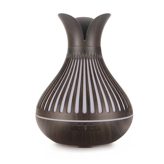 Wood Grain Flower Vase Diffuser and Humidifier, 7-Color LED Light, Timer, and Remote Control, 500 mL V1265-AU-180-SHENMU