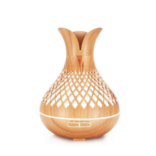 500ML Diamond Hollow Wood Grain Diffuser Humidifier, 7-Color LED Night Light, Remote Control, Timer, V1265-AU-181-QIANMU