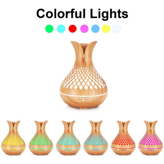 500ML Diamond Hollow Wood Grain Diffuser Humidifier, 7-Color LED Night Light, Remote Control, Timer, V1265-AU-181-QIANMU