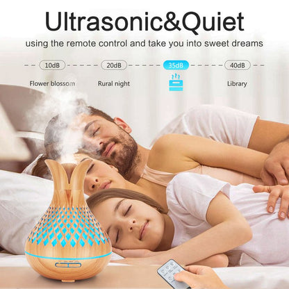 500ML Diamond Hollow Wood Grain Diffuser Humidifier, 7-Color LED Night Light, Remote Control, Timer, V1265-AU-181-QIANMU