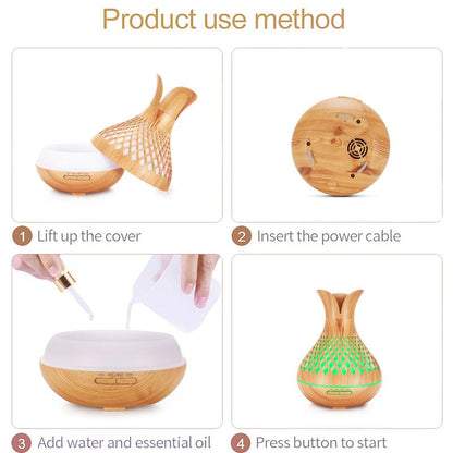 500ML Diamond Hollow Wood Grain Diffuser Humidifier, 7-Color LED Night Light, Remote Control, Timer, V1265-AU-181-SHENGMU